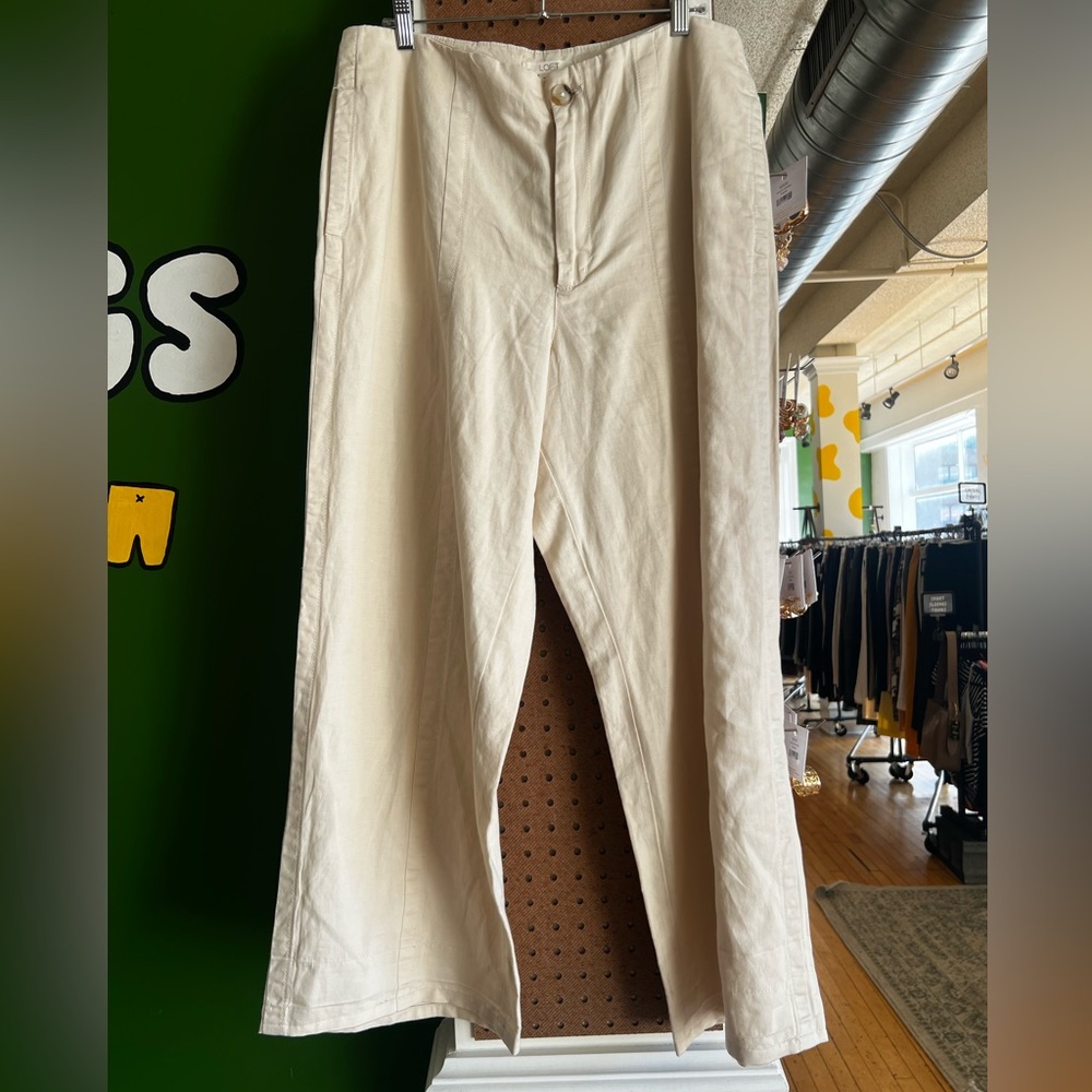 LOFT Off-White Casual Wide Leg Pants
